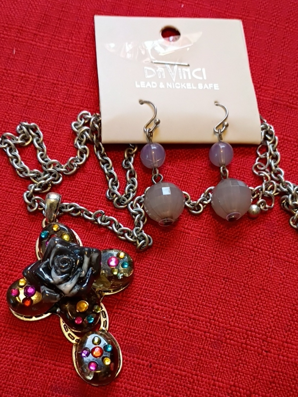 DaVinci Lavender Bead Earrings with Silver Chain Accents